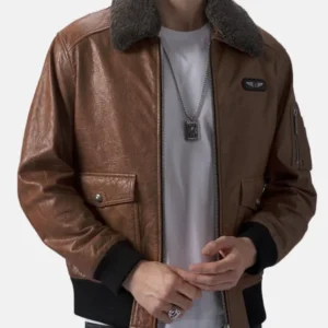 men’s brown leather flight jacket