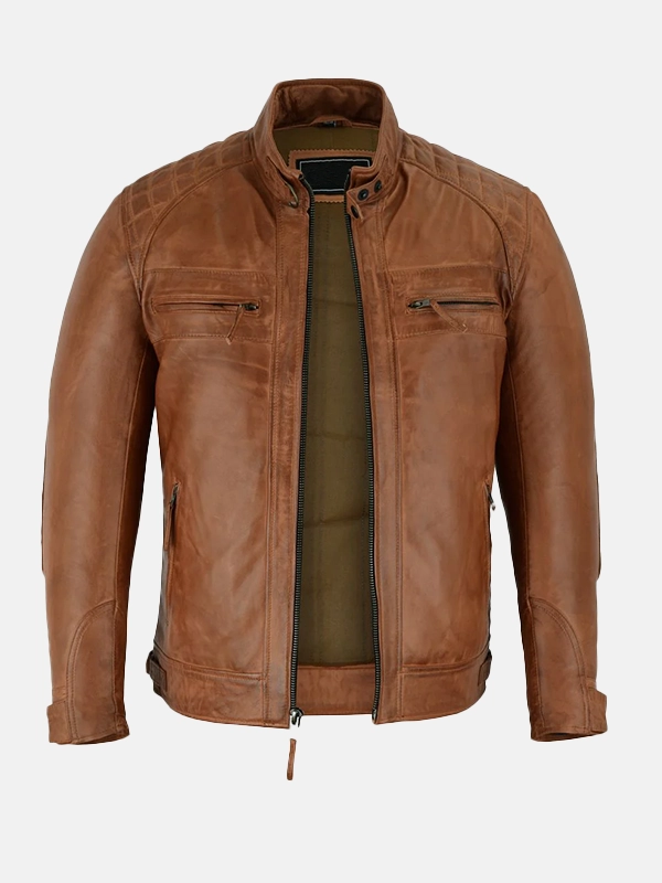 Men’s Cafe Racer Brown Motorcycle Leather Jacket - Image 2